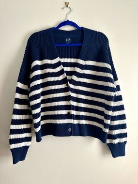 GAP • Classic Cotton Knit Cardigan in Navy Stripe